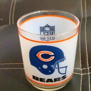 NFL Chicago Bears Frosted Whiskey Glass Cup Vintage 80s Mobil Gas